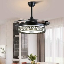 42inch Ceiling Fan Light Remote Bluetooth Speaker Led 3 Light Retractable Blades