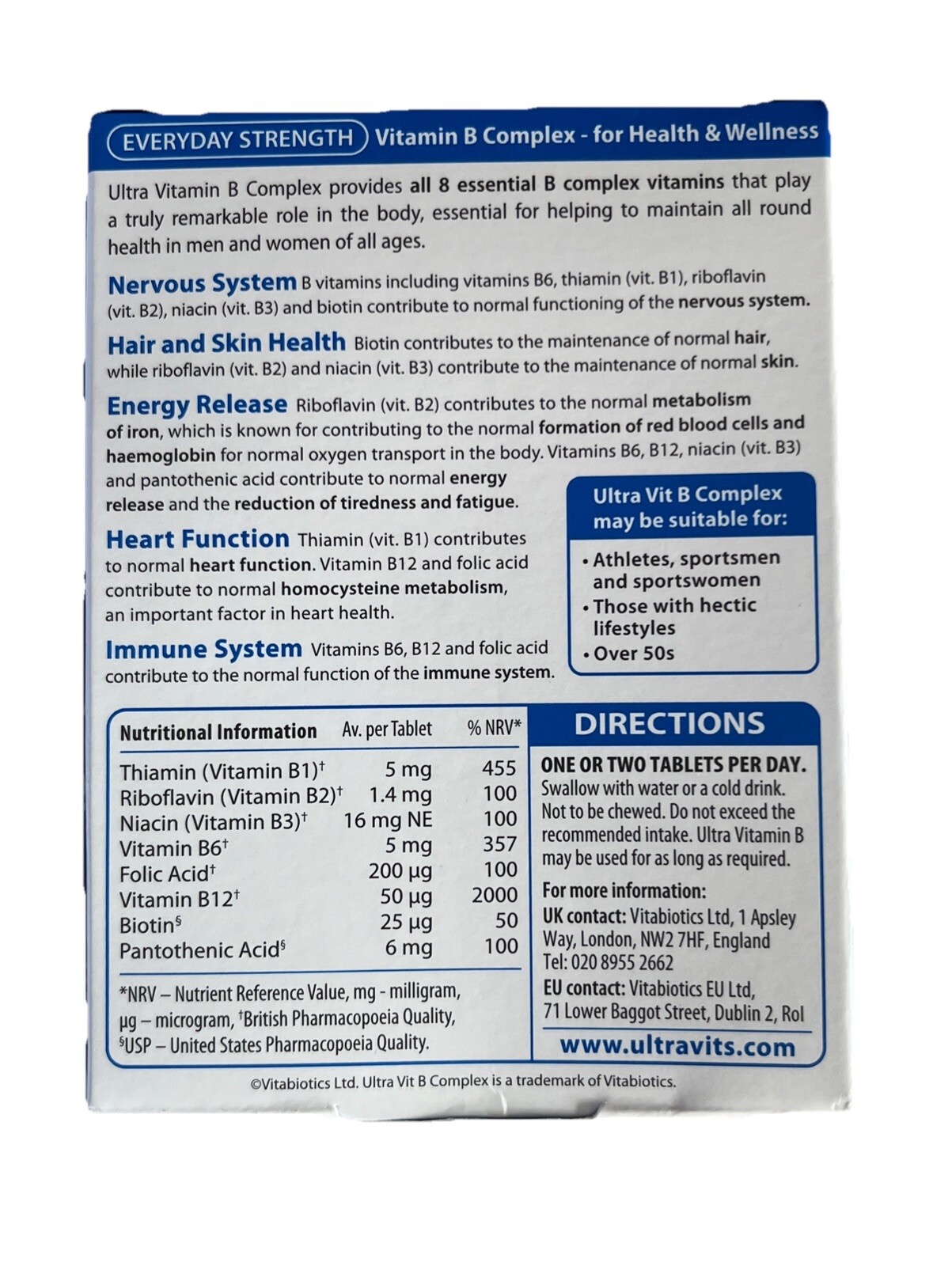 Vitabiotics Ultra Vitamin B Complex Tablets - 60 Count BB:11/27 ...