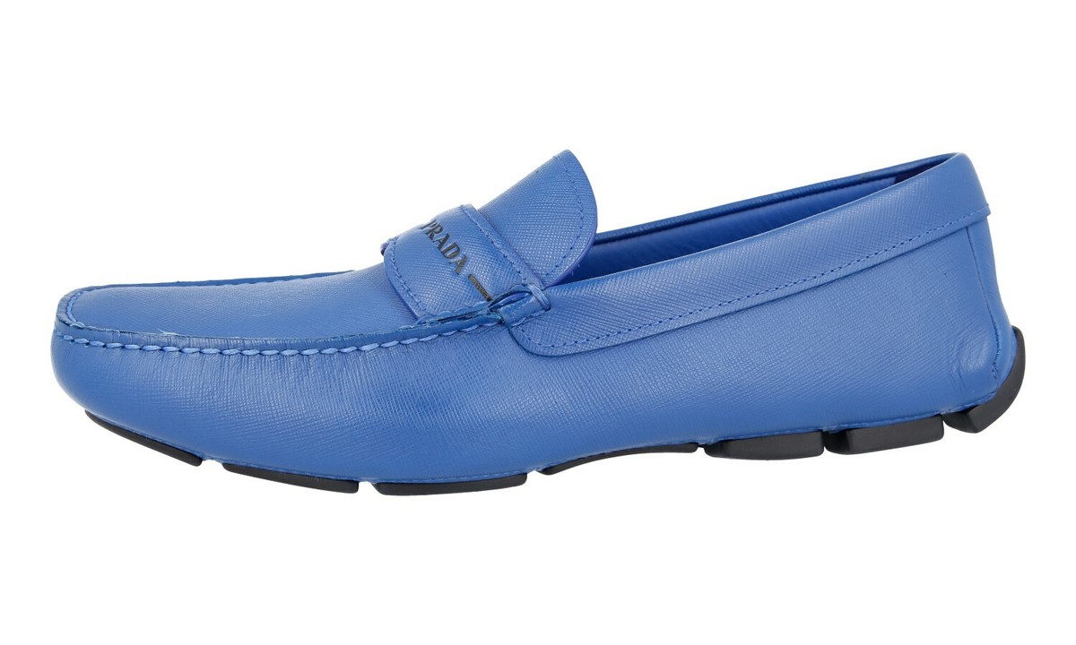PRADA Navy Blue Saffiano Leather Driving Loafers Slip Ons Flats Horsebit Mens 10 Prada Leather driving shoe for Men - Navy in UAE | Level Shoes main image 2