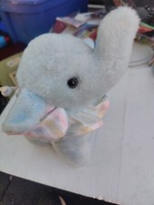 Vintage Bantam Musical Wind Up Toy Blue Elephant Plush Head Moves Music Lullaby