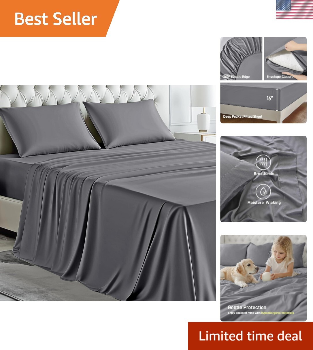 Bedding Set Viscose Bamboo Blend Full Size 4 Piece Luxury Hypoallergenic