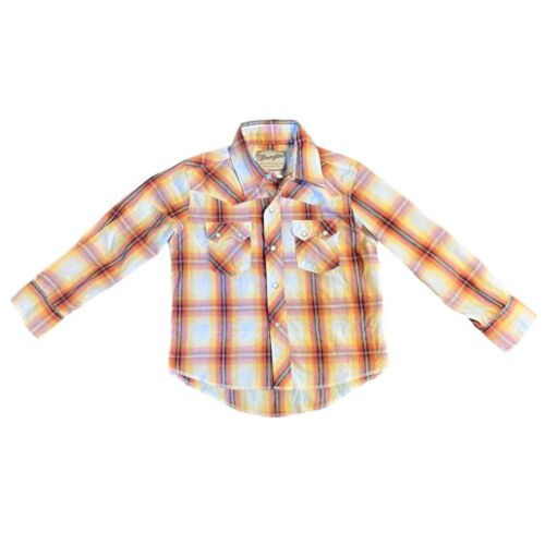 Wrangler pearl snap back yoke sunset yellow and brown western shirt boys size S - Picture 1 of 4
