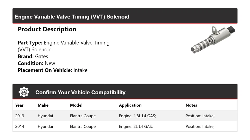 Puertas de admisión de solenoide VVT para motor cupé Hyundai Elantra 2013-2014 Foto 2 de 4