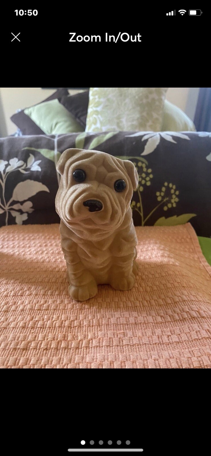 Vintage Flocked Shar Pei Dog coin piggy Bank Mr. Wrinkles puppy fuzzy Blow Mold