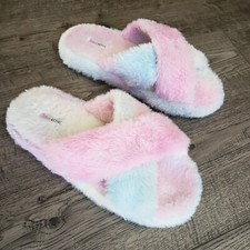 Flirtitude Active Pink  White Fuzzy Slippers Women's Med US 7-8
