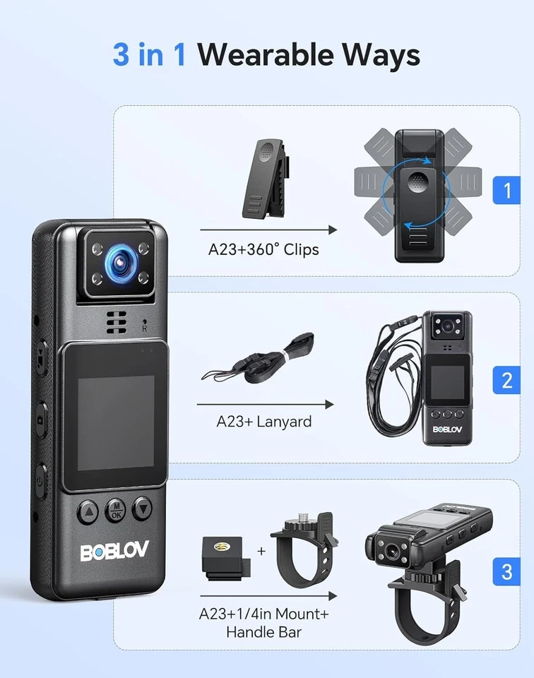 BOBLOV HD 4K Police Wearable Cam Mini Body Camera w/ Audio Record Night 256G - Image 3 of 4