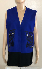 Woman's Open Vest Wool Cashmere Link Enterprises Canada Blue Multi Size S/p