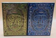 Sacred Fire Playing Cards - Riffle Shuffle - 2 Deck Set - Emerald & Sapphire