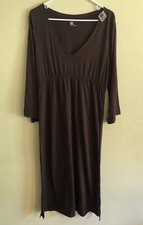 Ladies Gap Brown Dress Size Large Stretch V-Neck Turkey Cotton Elastic In Front