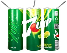 7UP LEMON LIME SODA POP CAN DRINK 20 OZ STAINLESS STEEL TUMBLER CUP + LID/STRAW