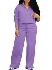 Women 2 Piece Outfits Sweatsuit Oversized Half Zip Sweatshirt Wide Leg Sweatp...