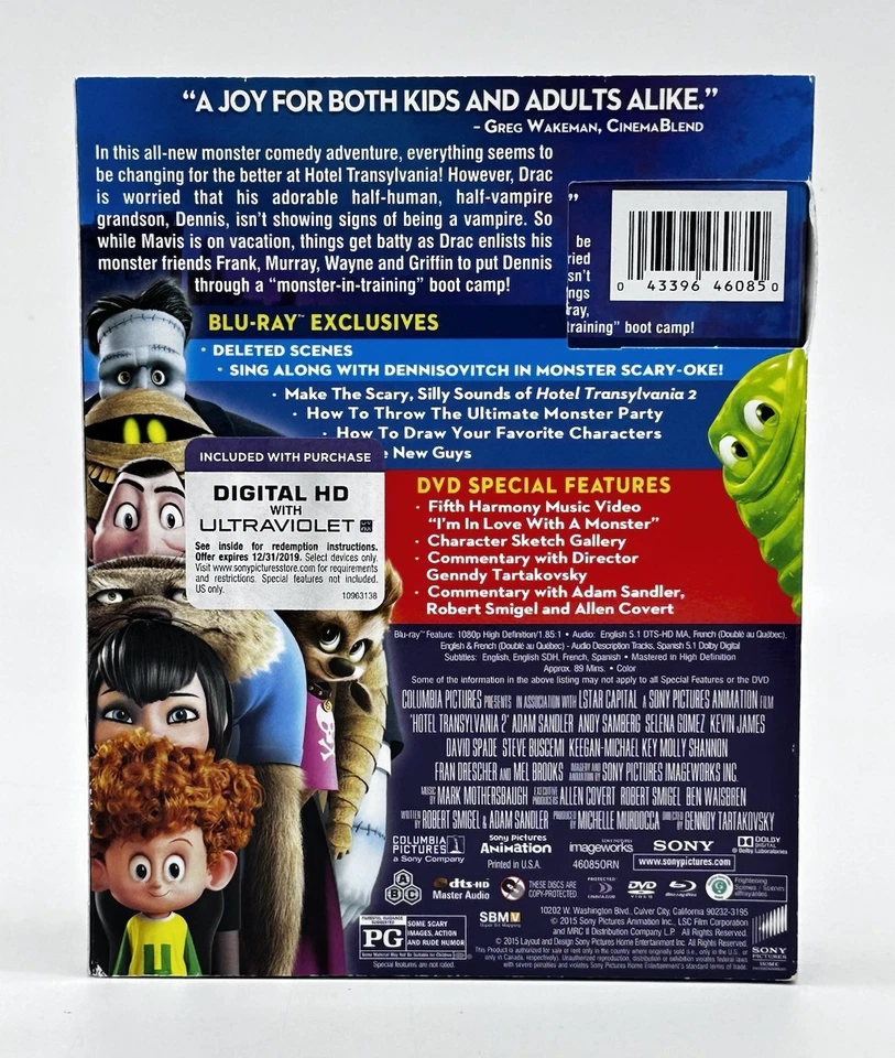 Hotel Transylvania 2 Blu-ray, DVD, Digital HD VGC 2015 w/Slipcover TESTED - Image 2 of 4