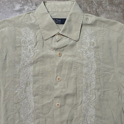 Nat Nast Shirt Mens Small Tan Short Sleeve 100% Silk Hawaiian Floral