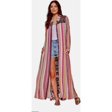 Andree By Unit Maxi Shirt Dress W/Beautiful Multi Striped & Embroidery - Small
