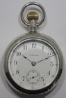 ANTIQUE 1905 WALTHAM POCKET WATCH 18S 17J w/ ETCHED TOWN SILVEROID KEYSTONE CASE