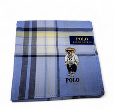 POLO Ralph Lauren Bear Embroidered Scarf Blue 49cm Cotton Hankie cotten