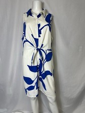 NINE WEST BRAND BLUE & WHITE XXL COLLARED DRESS Front Tie Sleeveless