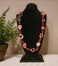 VTG Red Tagua Nut Necklace Hippie Boho Ethnic Nature Handcrafted Red
