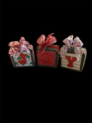 Handmade Vintage JOY Blocks Spell Out Christmas Decor Cottage-