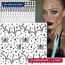 3D Spider Web Face Gems, Halloween Makeup Face Jewels for Women, Hair Gems Clear