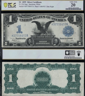 #ad #ad SC 1899 $1 Fr.236 Silver Certificate “Black Eagle” PCGS 20 Great Eye Appeal $299.00
