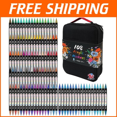 Versatile Dual Tip Acrylic Markers for Paper, Glass, and More   108 Colors