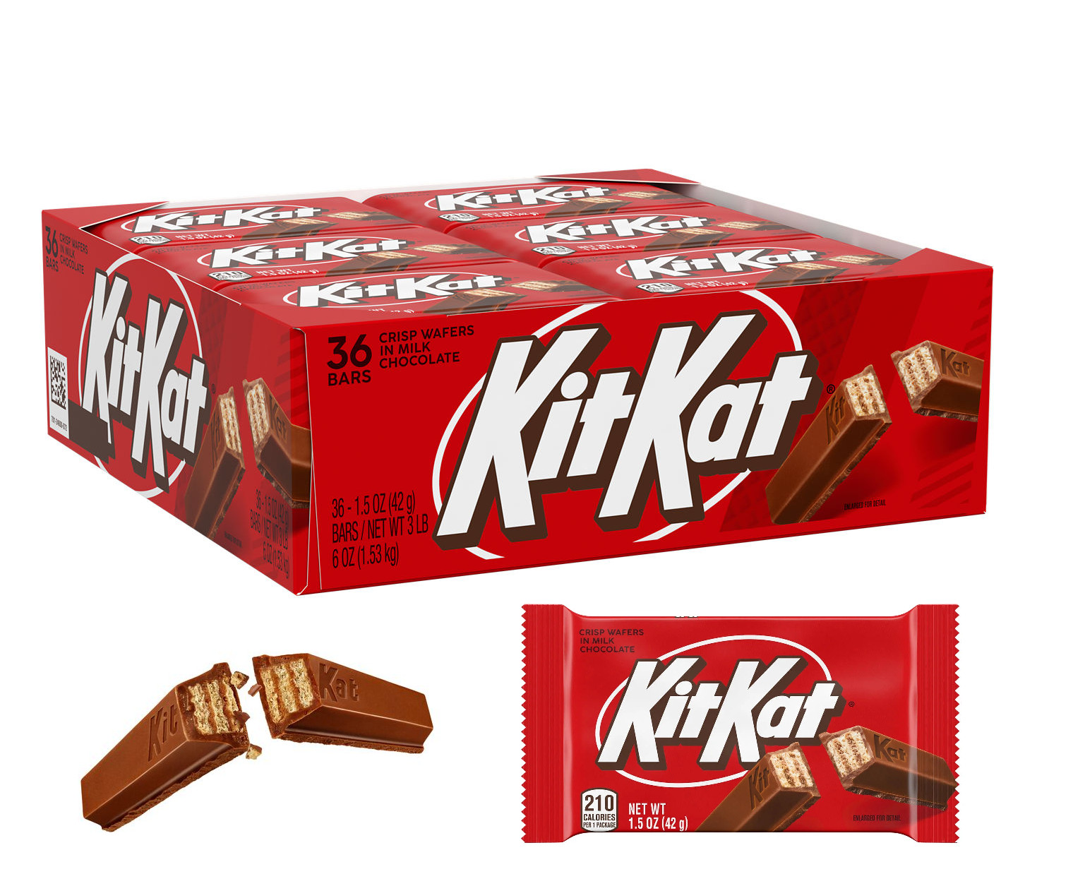 Kit Kat Crisp Wafers Milk Chocolate, Full Size Candy Bars, 1.5-Ounce (36 Count)