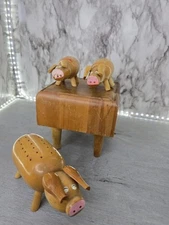 1950's Standard Specialty Wooden pig salt/pepper/toothpick holder set