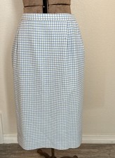 Vtg. "PENDLETON" 100 Virgin Wool Light Blue Houndstooth Straight Fit Skirt Sz:8