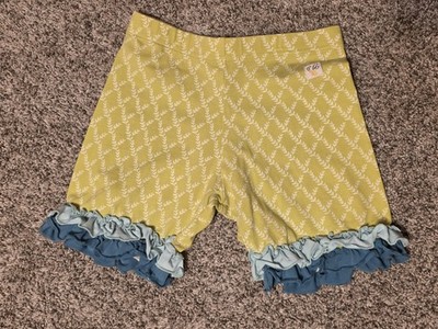 Wildflowers Shorties Sz 8 Lime Green, White Floral, Aqua Trim