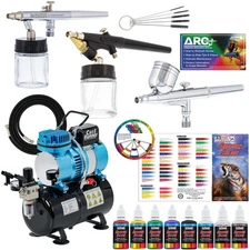 3 Master Airbrush Pro Air Compressor Kit, 6 Primary Colors Acrylic Paint Set