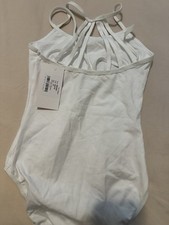 Natalie Girls Leotard WHITE Cotton High Neck Strappy Back PT