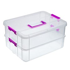 2 Layer Stack  Carry Box, Plastic Multipurpose Portable Storage Purple