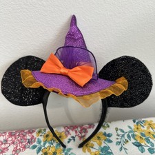 Halloween Minnie Ears Witch Hat Disney Headband Purple Orange Mickey Ears
