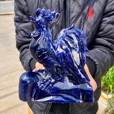 Adorno de cristal pulido pollo ágata de encaje azul tallado a mano de 4,2 lb regalo