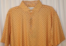 NEW Donald Ross MEDIUM Golf Flag Print Polo Shirt - Tangerine / Navy Blue