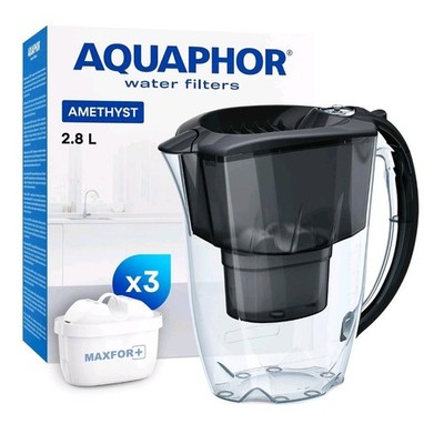 Aquaphor Wasserfilterkanne mit 1 x MAXFOR 200L Kartuschenkapazität 2,8L Schwarz Neu