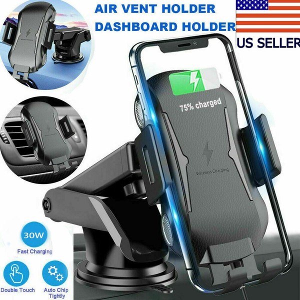 30W Wireless Charger Fast Charging Automatic Clamping Car Mount Phone Holder US