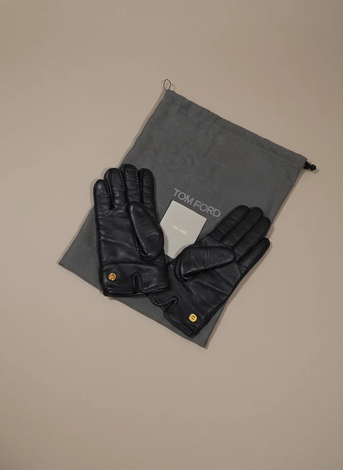 Tom Ford Cuero Cachemira Forro Botón a Presión Cuero Guantes Hombres Talla 8 Foto 2 de 4