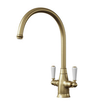 Flode Oswald Traditional Kitchen Tap Brushed Brass Dual Lever Mixer Swivel Spout