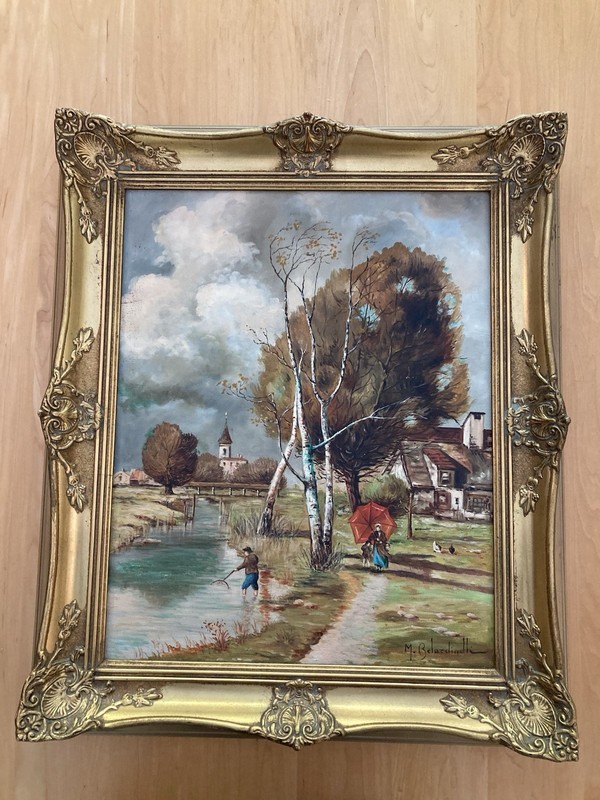 Fine Vintage Original Oil Painting of Landscape Artist A. Belardinelli Signed