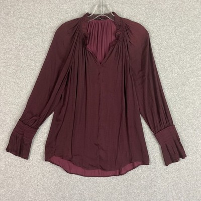 Simply Vera Vera Wang Top Womens XS Burgundy Pleated Ruffld Dressy Blouse Career