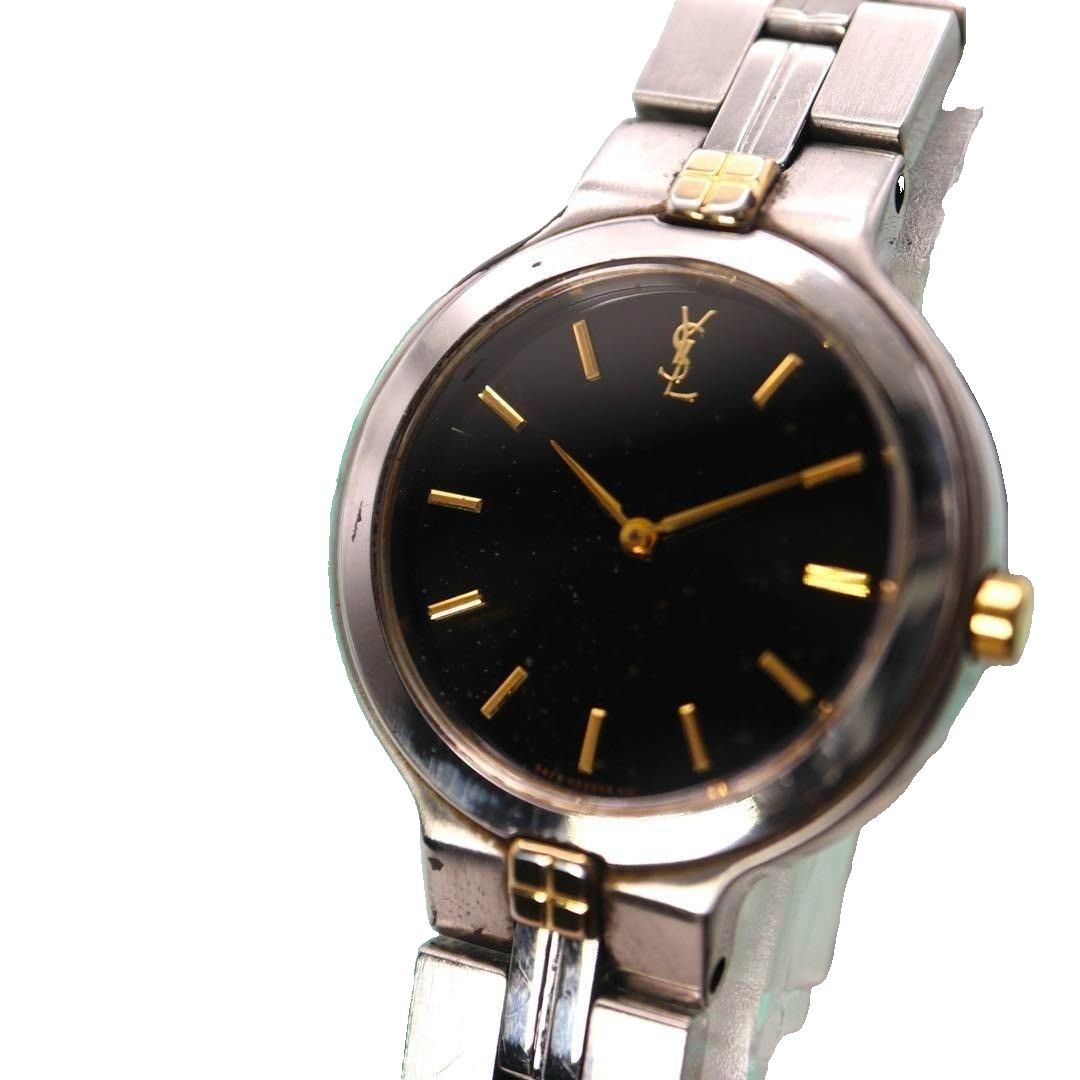 希少】Yves Saint Laurent 腕時計 ブラック シルバー . 稼働品 イヴ
