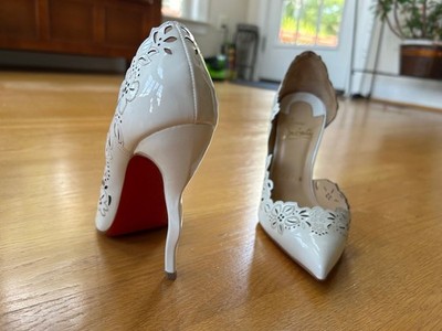 CHRISTIAN LOUBOUTIN Beloved 120 White Patent Floral D'orsay Pumps