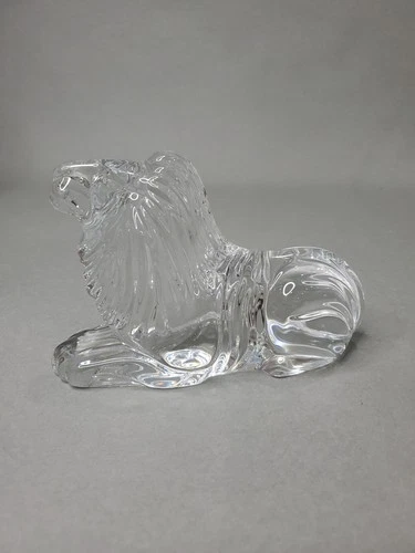 VTG Waterford Crystal African Lion Figurine Art Glass Paperweight 7" Elegant