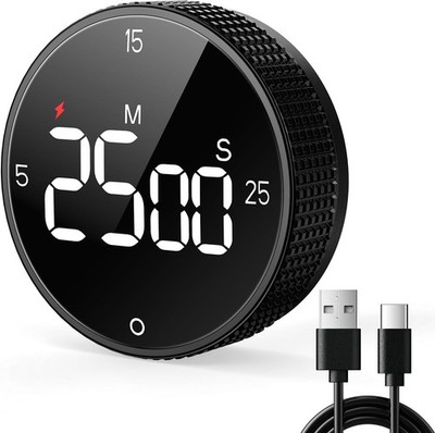 Wiederaufladbarer magnetischer Küchentimer zum Kochen, großes Display digital schwarz 