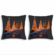 Set of 2 18x18in Throw Pillow Covers - Festive Winter Scene with Christmas Trees