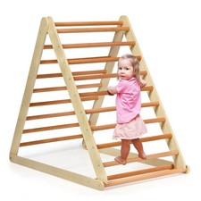 Wooden Toddler Climbing Frame Foldable Play Ladder with Slide Natural Finish