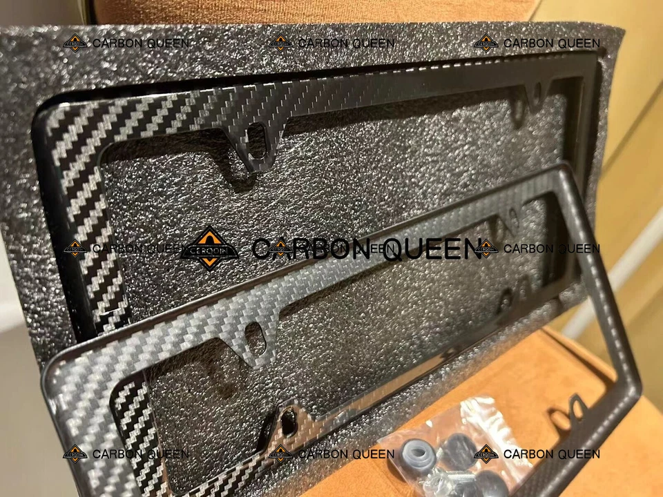 2PCS REAL CARBON FIBER License Plate Frame 4HOLES  FOR USA/CANADA CAR W/BOLTS  - Image 4 of 4