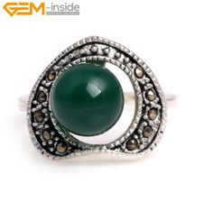 Marcasite Heart Base Ball Shape Assorted Gemstones Silver Jewelry Ring  #7-#9